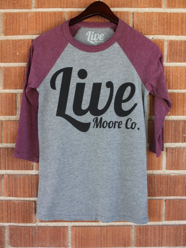 Maroon & Grey Baseball Live Moore Tee